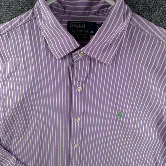 Polo Ralph Lauren Long Sleeve Button Up Shirt Purple Striped Large Classic Fit - Picture 1 of 12